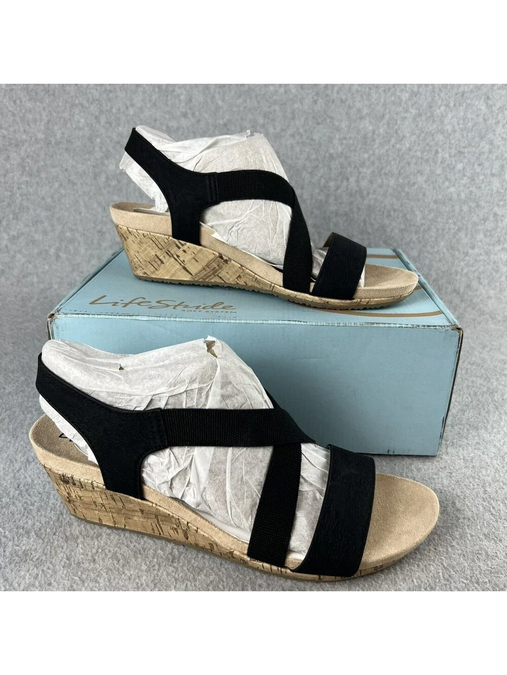 Life Stride Platform Wedge Sandals Heels Womens 9.5 Strap Cork beach Summer *